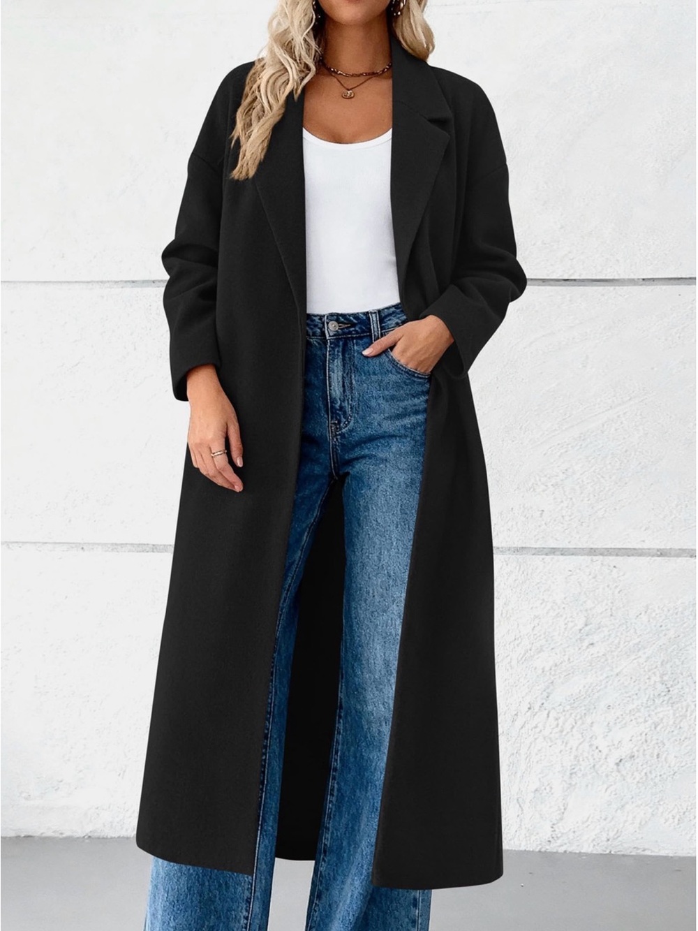 PrettyGarden Long Black Notch Lapel Coat Women’s Large NW